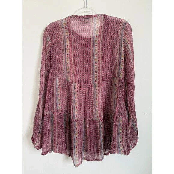 Sundance Womens Gemini Top Blouse Button Down Boho Sheer Size S - Picture 8 of 10